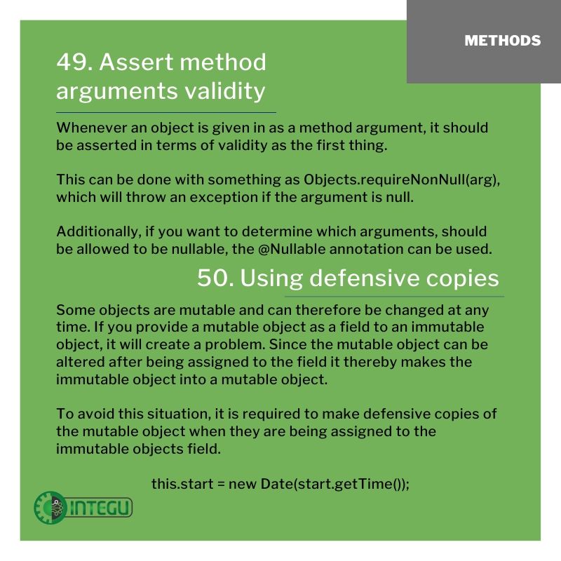 INTEGU-java-best-practices-49-argument-validity-50-defensive-copies